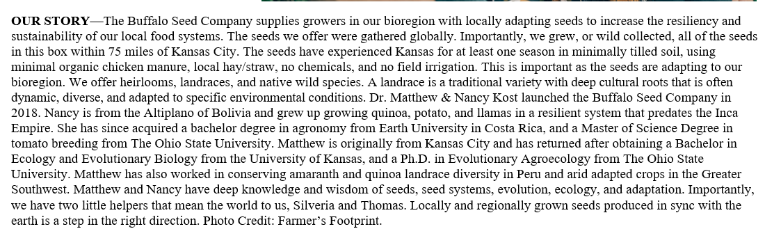 Seeds from Buffalo Seed Company
